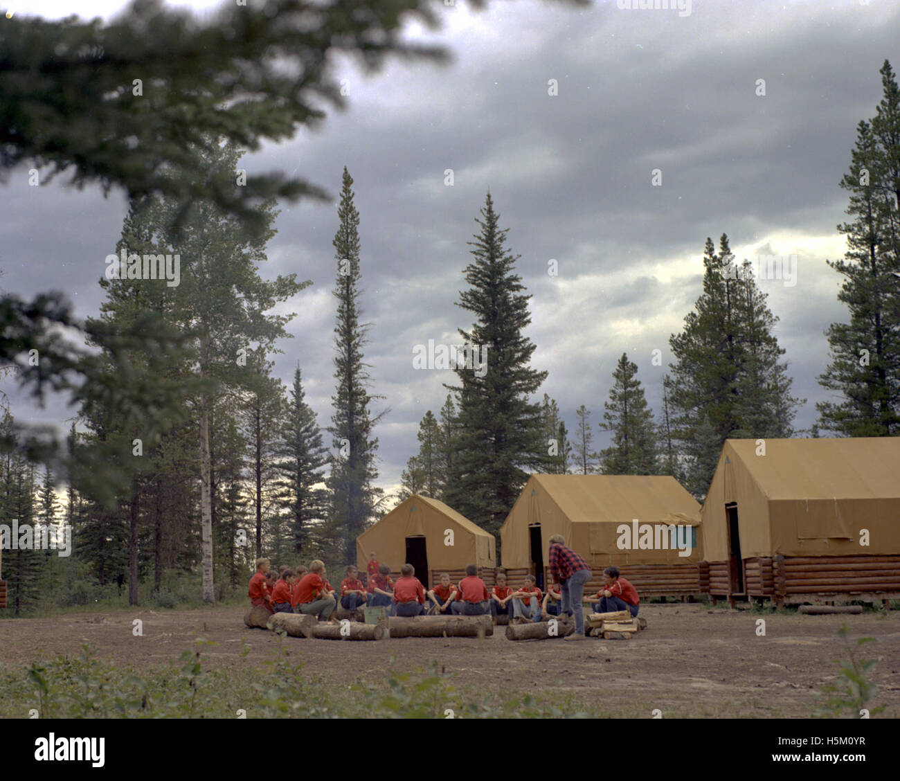 Un campo per Junior Forest Wardens vicino a Blue Lake in Alberta, Canada, dedicato all'educazione forestale e alle attività all'aria aperta. Questo gruppo promuove la gestione ambientale e l'apprendimento pratico per i giovani partecipanti interessati alla conservazione e alla silvicoltura. Foto Stock Un campo per Junior Forest Wardens vicino a Blue Lake in Alberta, Canada, dedicato all'educazione forestale e alle attività all'aria aperta. Questo gruppo promuove la gestione ambientale e l'apprendimento pratico per i giovani partecipanti interessati alla conservazione e alla silvicoltura. Foto Stock