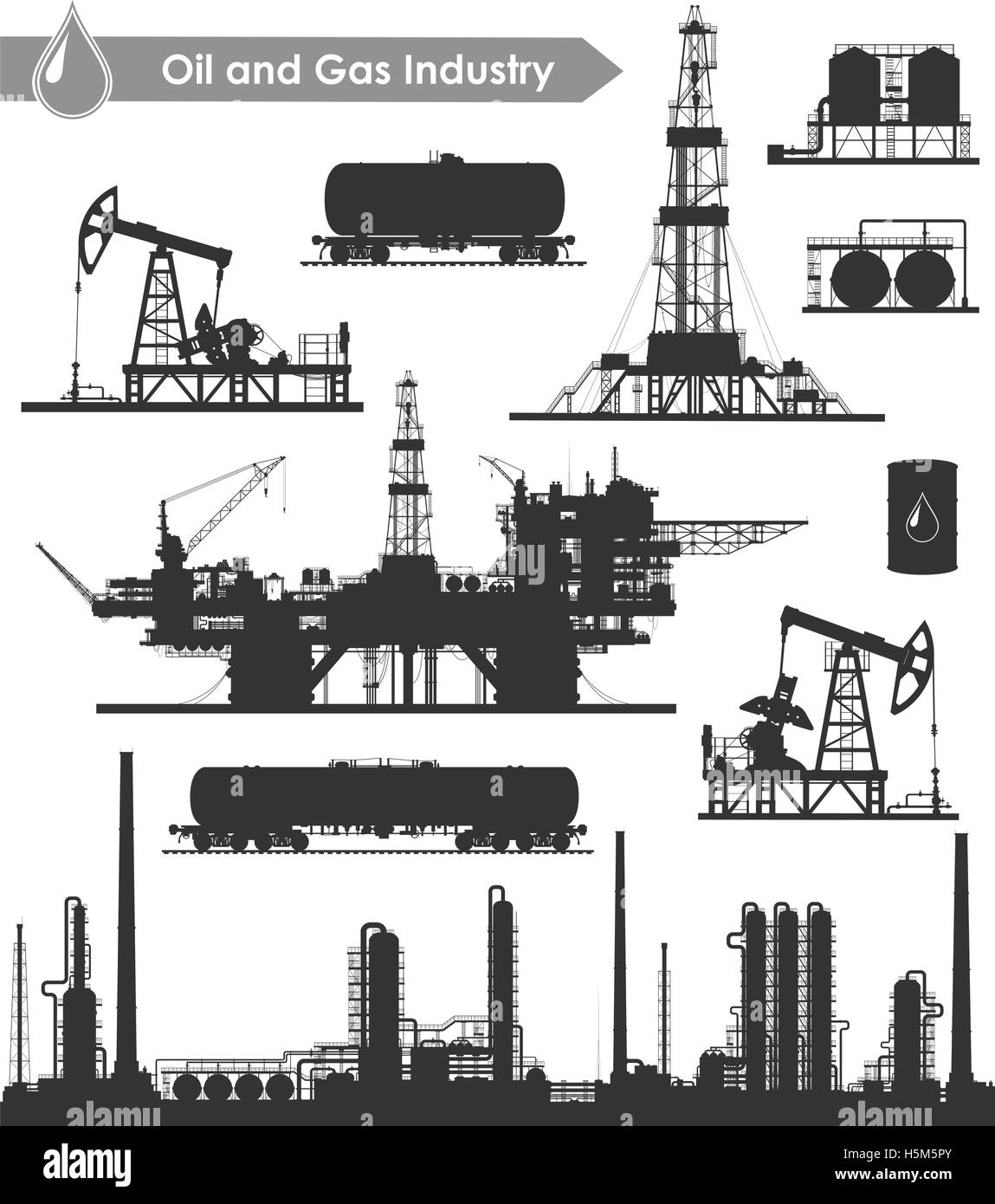 Industria petrolifera impostata Illustrazione Vettoriale