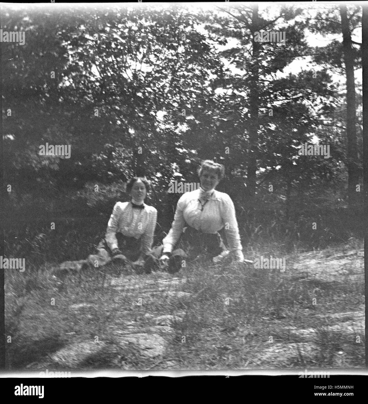 Questa foto cattura Bess e Alice Merriam al Ballard Park nel luglio 1899. L'immagine mette in risalto due donne in un momento piacevole, godendosi una giornata estiva al parco. Foto Stock