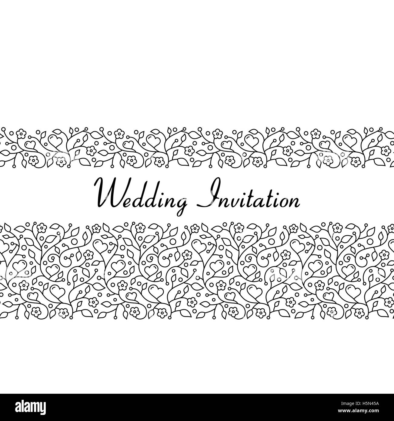 Illustrazione Vettoriale di fiori ornamentali seamless pattern con fiori, foglie e cuori per matrimonio inviti Illustrazione Vettoriale