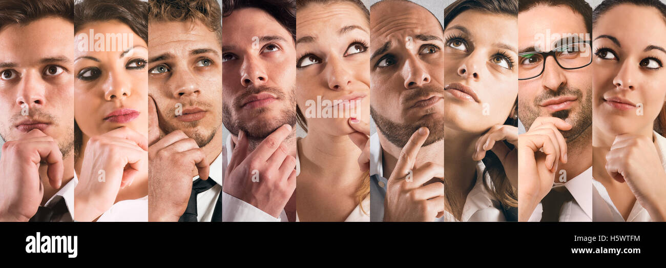 Collage espressioni pensosi Foto Stock