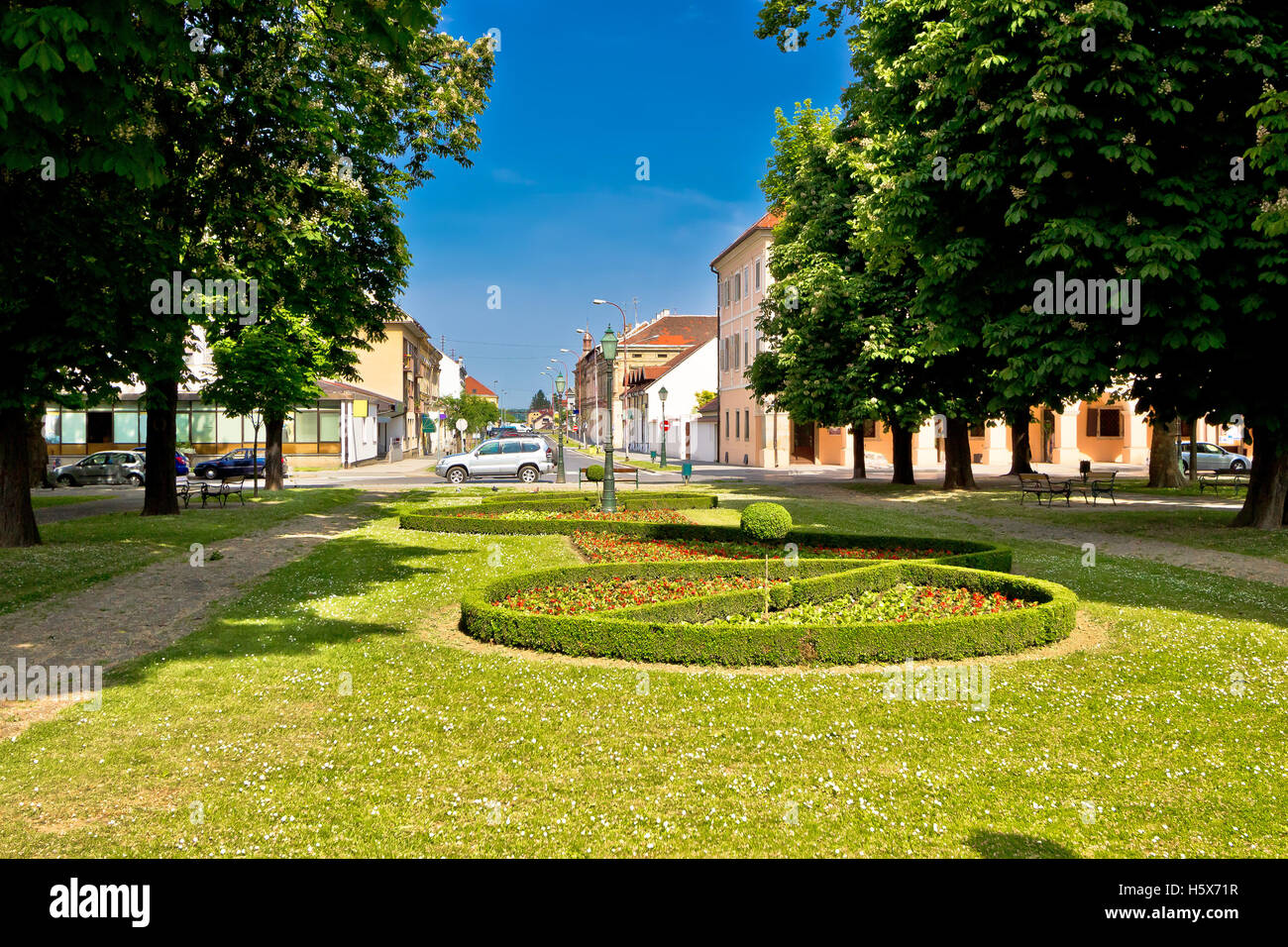 Città di Bjelovar park e quadrato, nord della Croazia Foto Stock