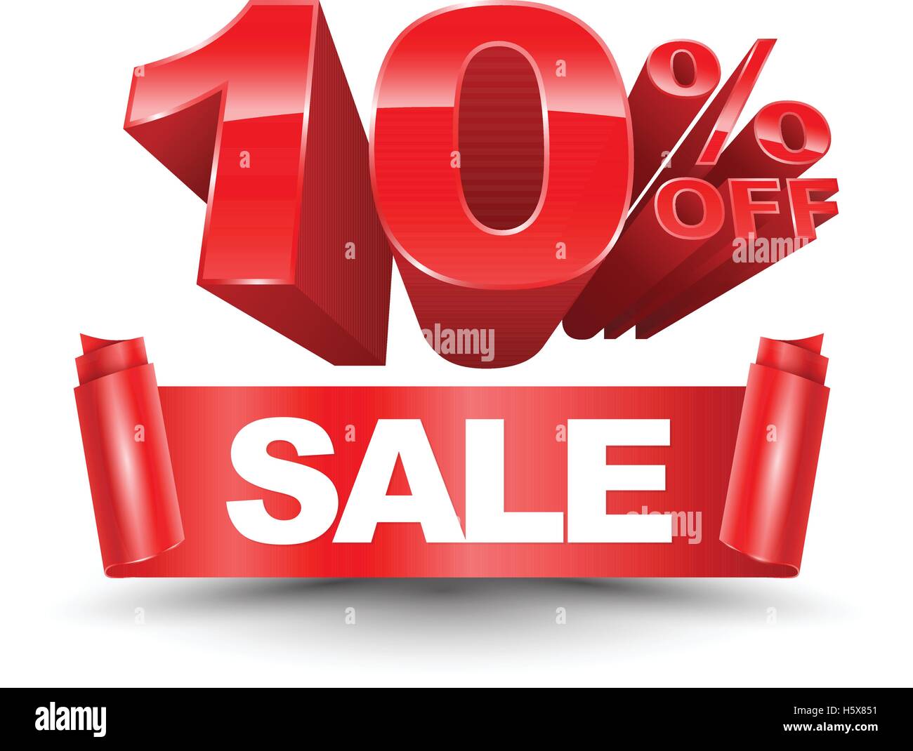 Vendita nastro rosso banner rotolo 3D stile. Illustrazione Vettoriale per la promozione pubblicitaria. Illustrazione Vettoriale