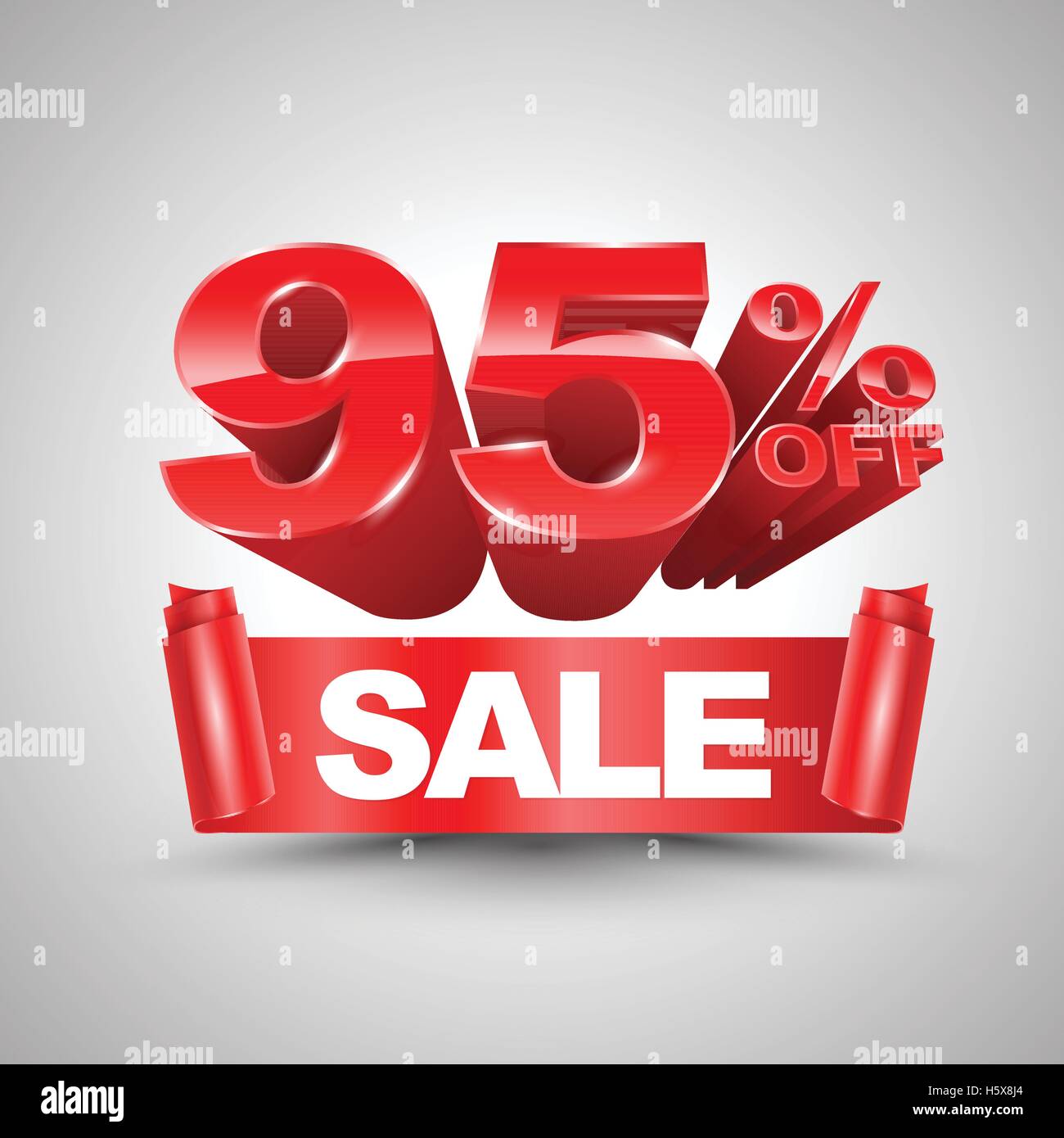 Vendita nastro rosso banner rotolo 3D stile. Illustrazione Vettoriale per la promozione pubblicitaria. Illustrazione Vettoriale