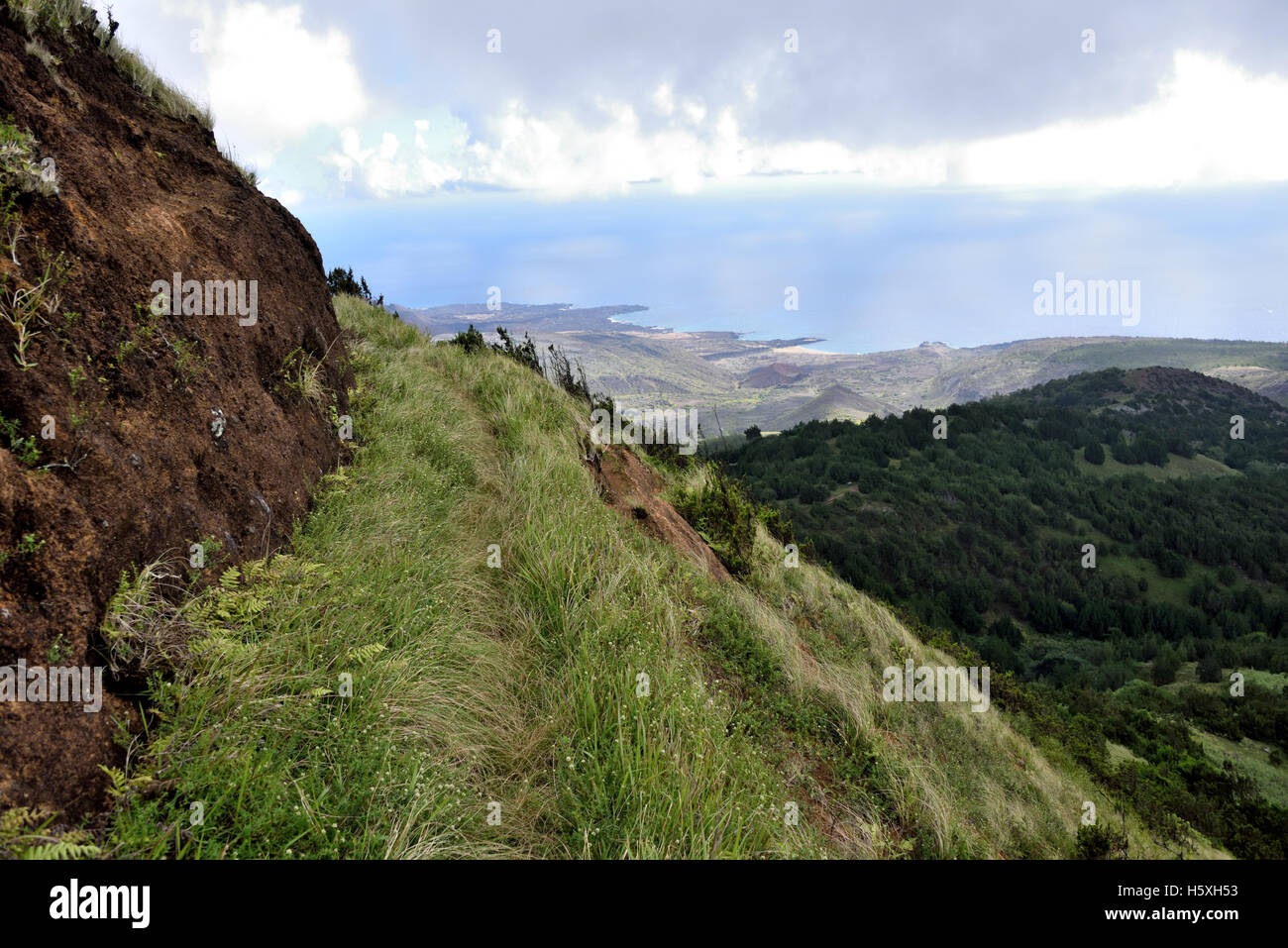 Elliot il percorso sulla montagna verde guardando a Nord Est verso la focena punto Foto Stock