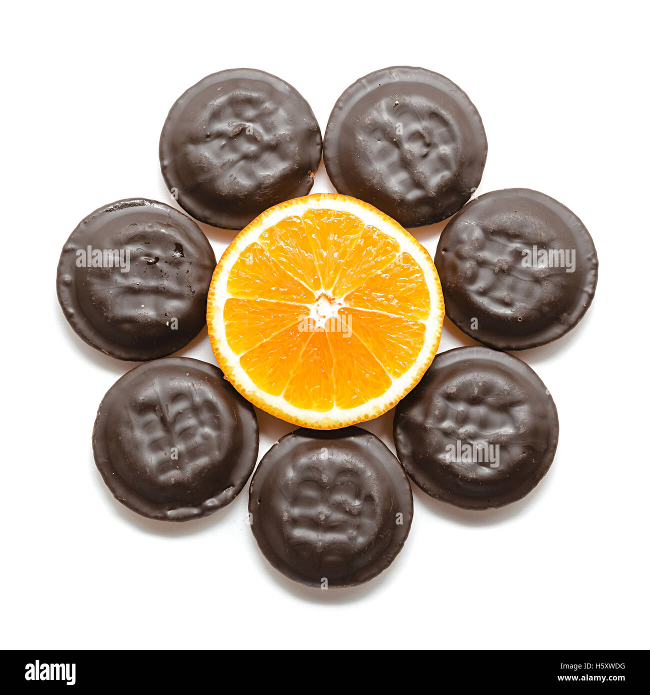 Giaffa deliziose torte. Biscotti ricoperti di cioccolato fondente e riempiti con marmellata di arance. Foto Stock
