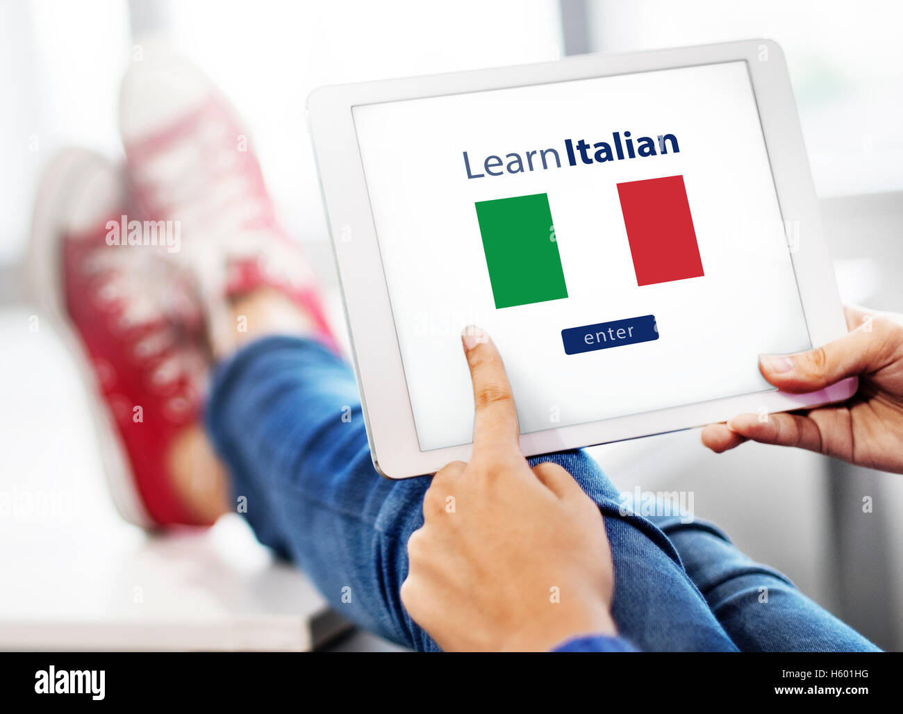 Imparare la lingua italiana Online il concetto di istruzione Foto Stock