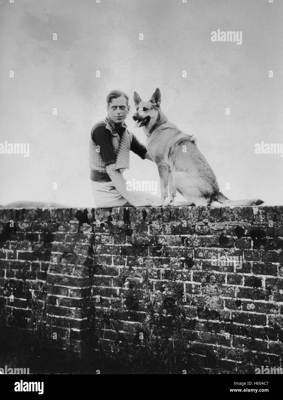 Prince George, Duca di Kent, 1902-1942 seduti sulla parete con il cane circa 1935 Foto Stock