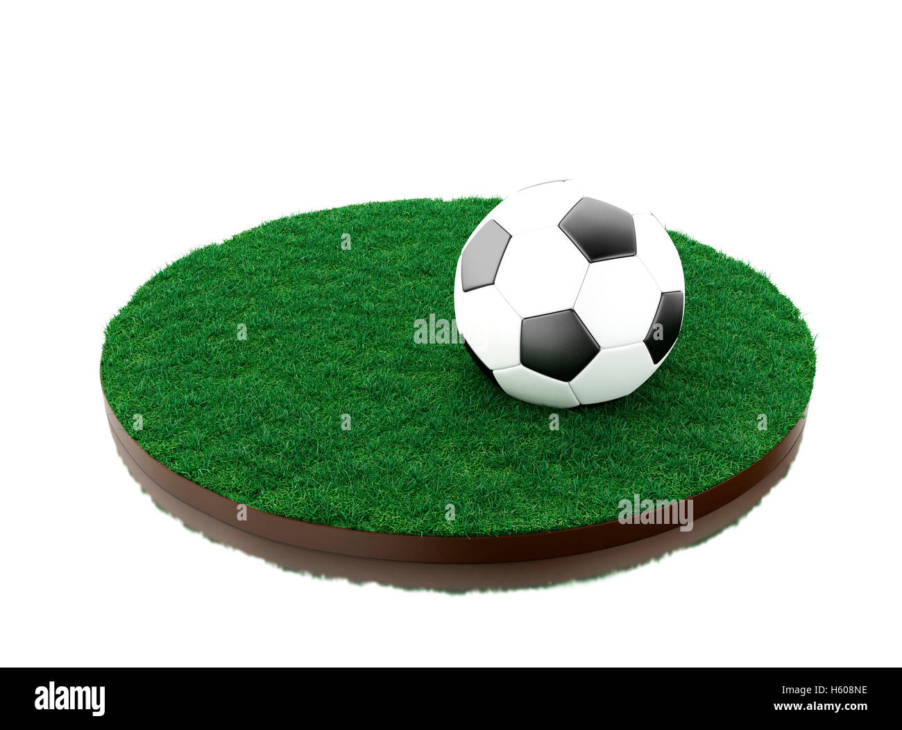 3D renderer immagine. Pallone da calcio in campo. Sport concept. Isolato sullo sfondo bianco. Foto Stock