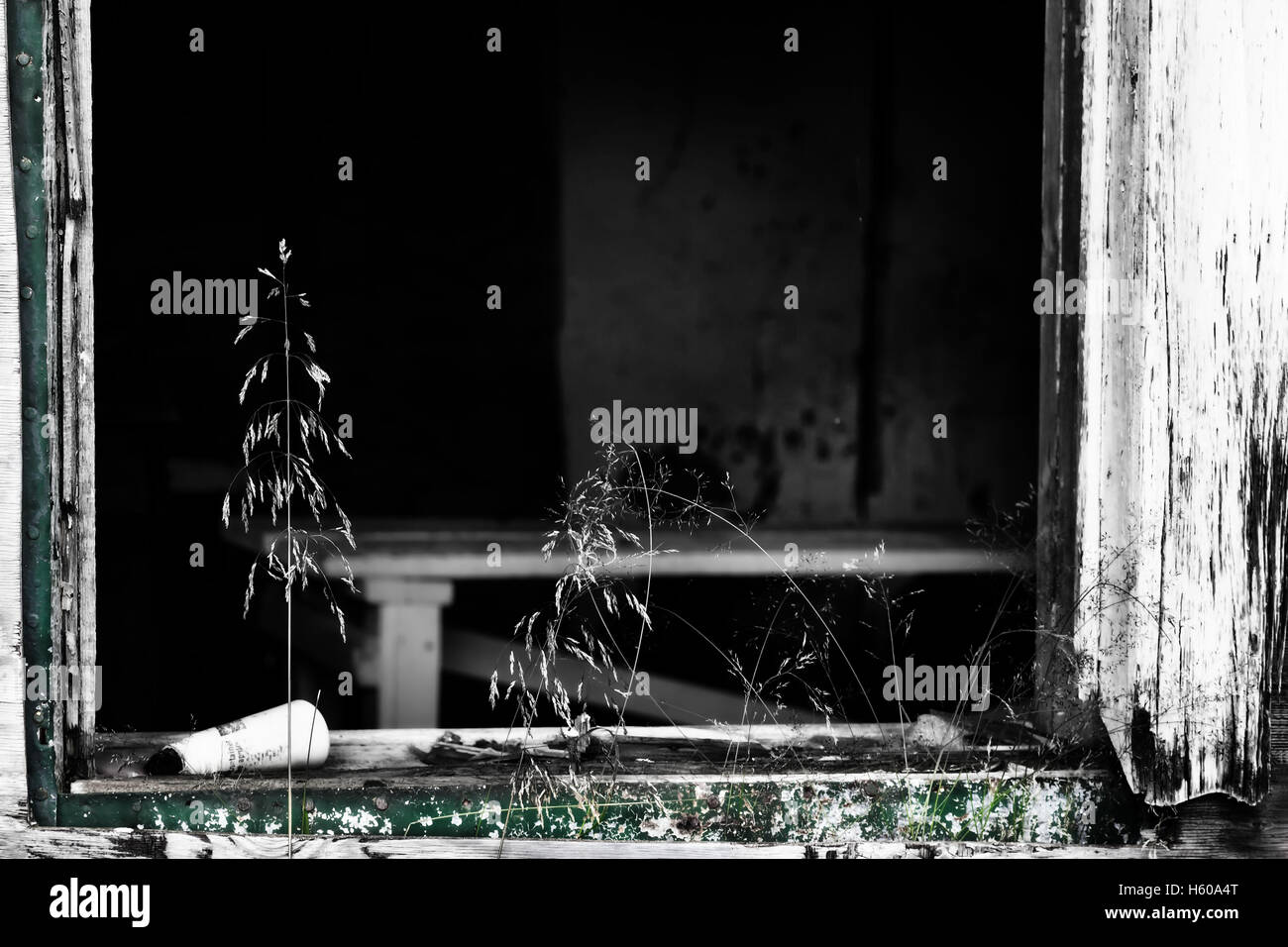 Un casale abbandonato finestra Foto Stock