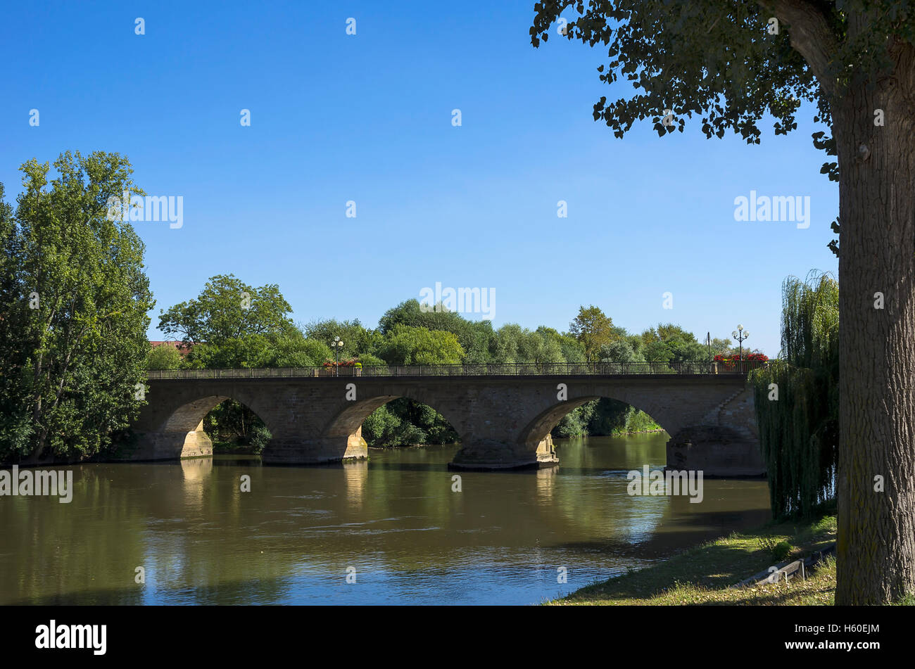 Ponte sul fiume Neckar, Lauffen am Neckar, Baden-Württemberg, Germania. Foto Stock