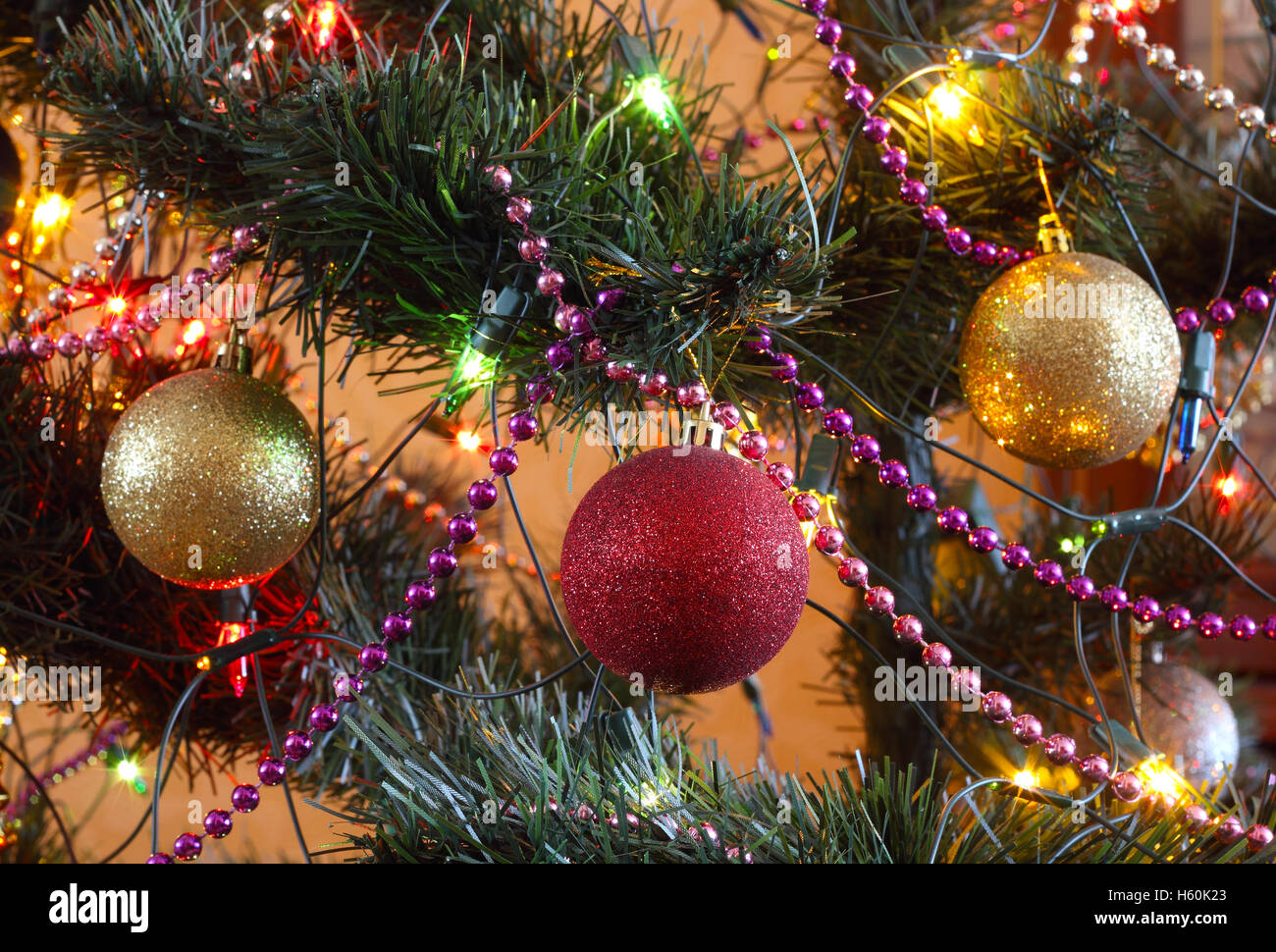 Albero di Natale decorazioni - tre palle di Natale foto Foto Stock