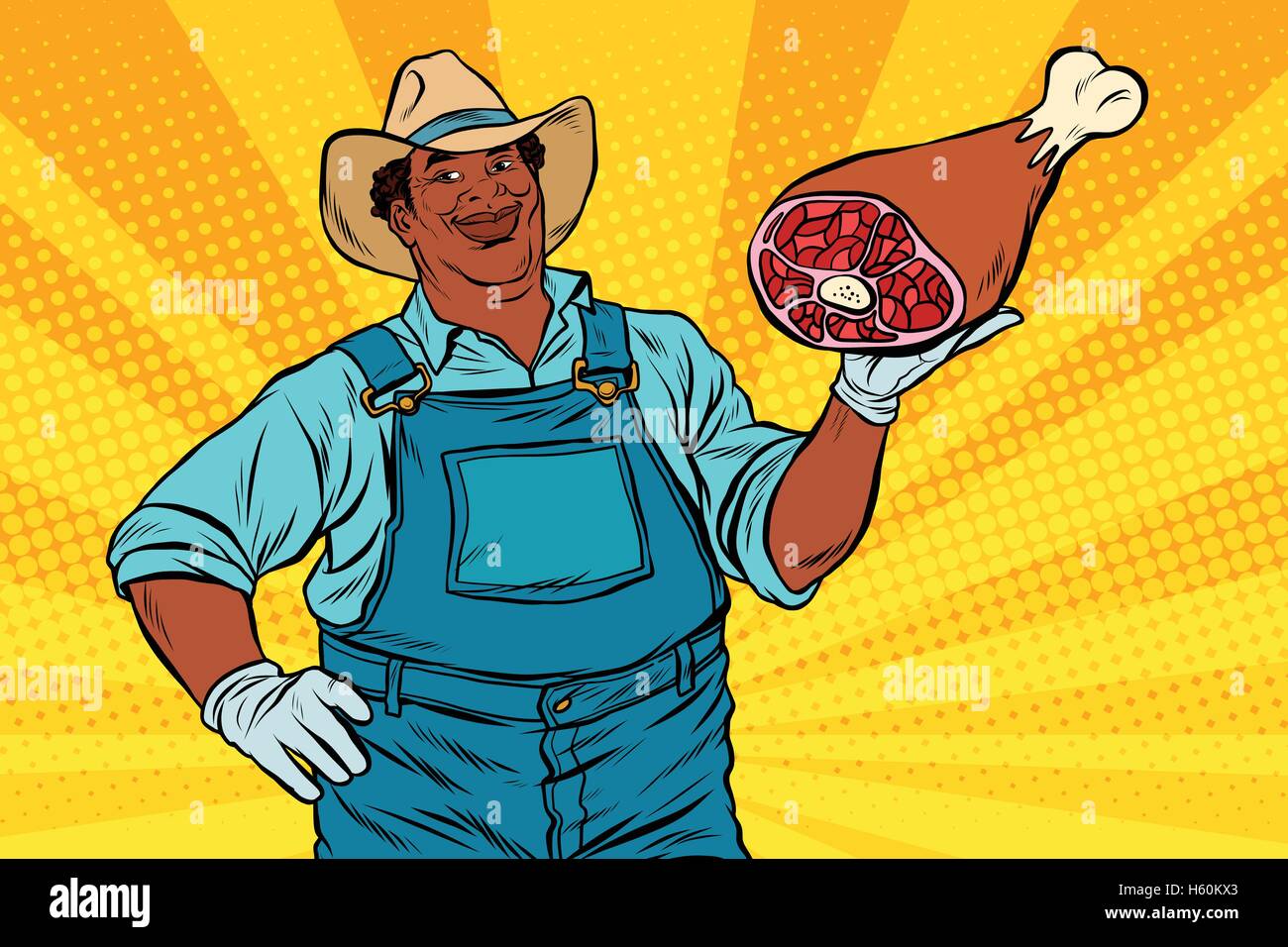 African American Farmer con piede a base di carne Illustrazione Vettoriale