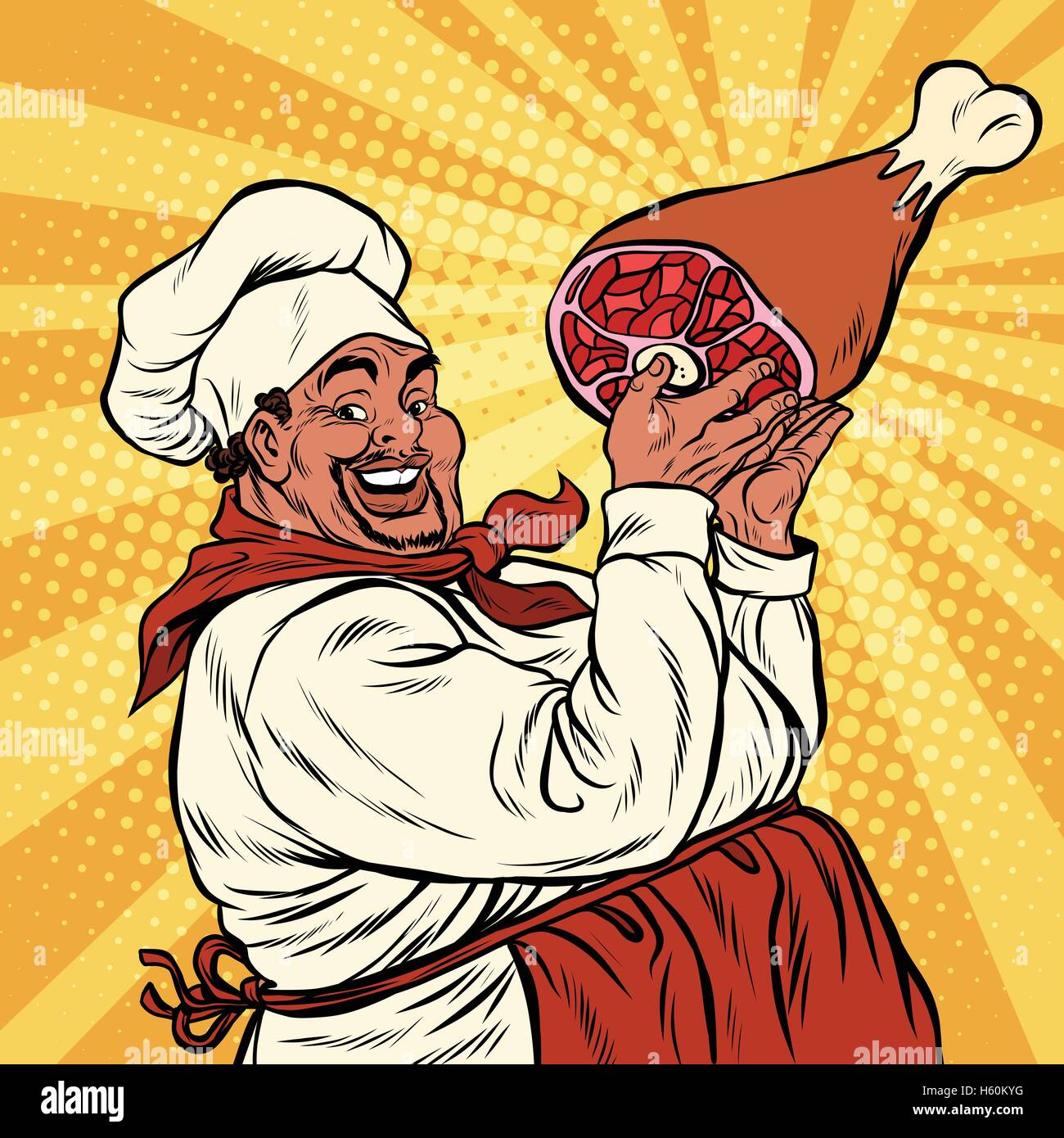 Americano africano o ispanico cucinare la carne gamba Illustrazione Vettoriale