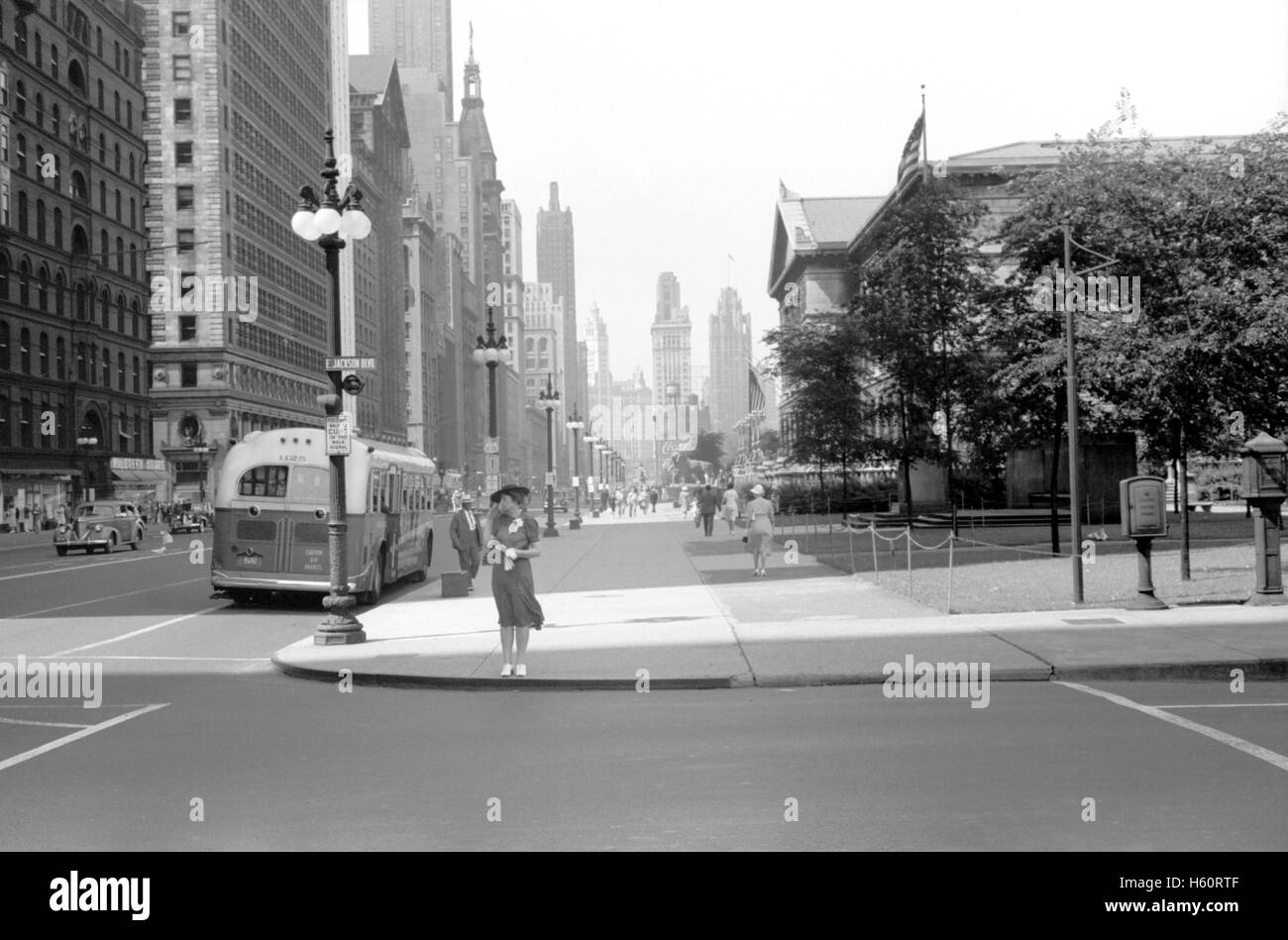 Michigan Avenue Chicago, Illinois, USA, John Vachon per la Farm Security Administration, Luglio 1940 Foto Stock