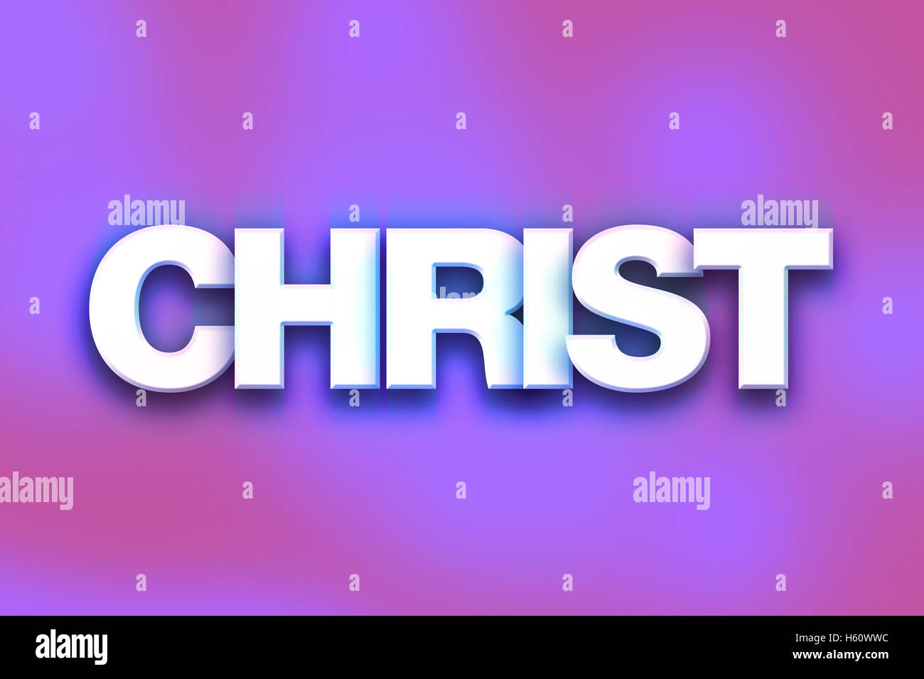 La parola "Cristo", scritto in bianco 3D lettere su uno sfondo colorato concetto e tema. Foto Stock