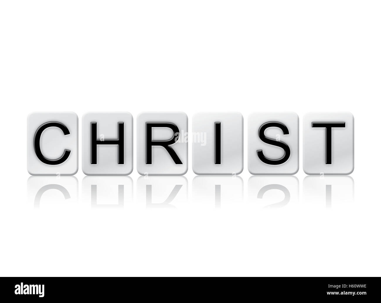 La parola "Cristo", scritto in piastrelle di lettere isolate su uno sfondo bianco. Foto Stock