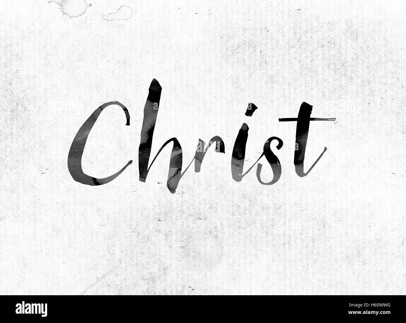 La parola "Cristo' concetto e il tema dipinti ad acquerello l'inchiostro su un foglio di carta bianca. Foto Stock