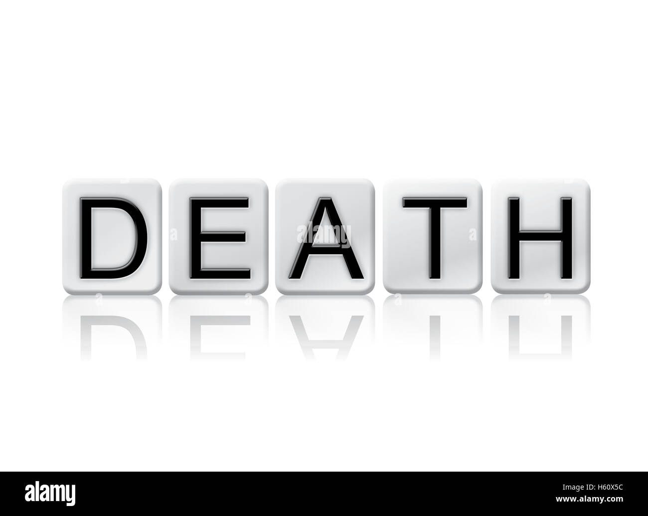 La parola "morte" scritto in lettere di piastrella isolato su uno sfondo bianco. Foto Stock