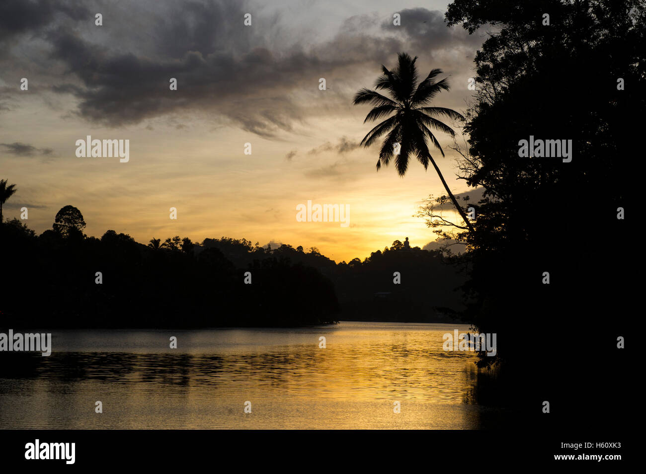 Lago Kandy durante la notte, Kandy, Sri Lanka Foto Stock