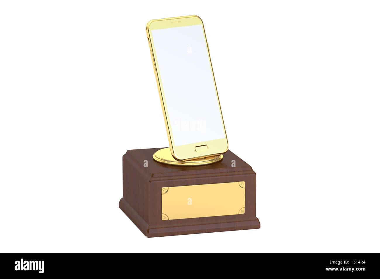 Smartphone Golden Award, 3D rendering isolati su sfondo bianco Foto Stock