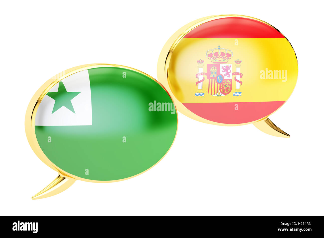 Fumetti, Spanish-Esperanto concetto di conversazione. Il rendering 3D Foto Stock