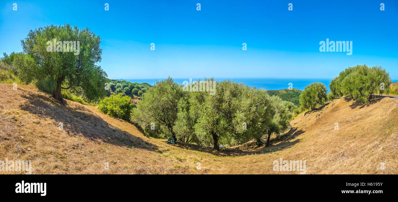 Vista panoramica del bellissimo paesaggio costiero presso la costa Cilentan sul Capo Palinuro, provincia di Salerno, Campania, esso meridionale Foto Stock