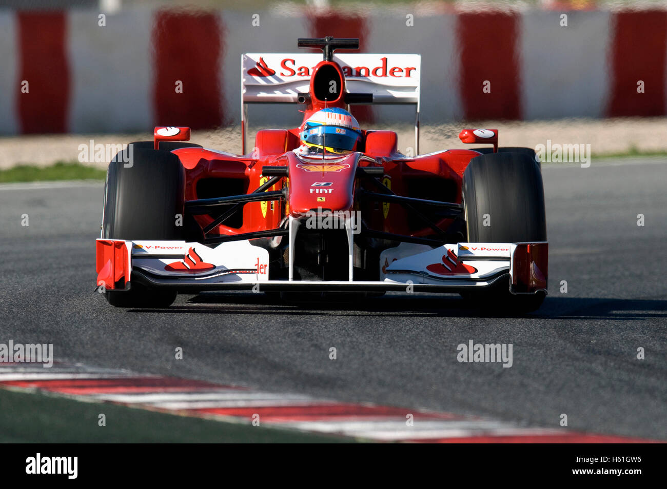 Motorsports, Fernando Alonso, SPA, in Ferrari F10 race car, Formula 1 i test sul Circuito de Catalunya race track in Foto Stock