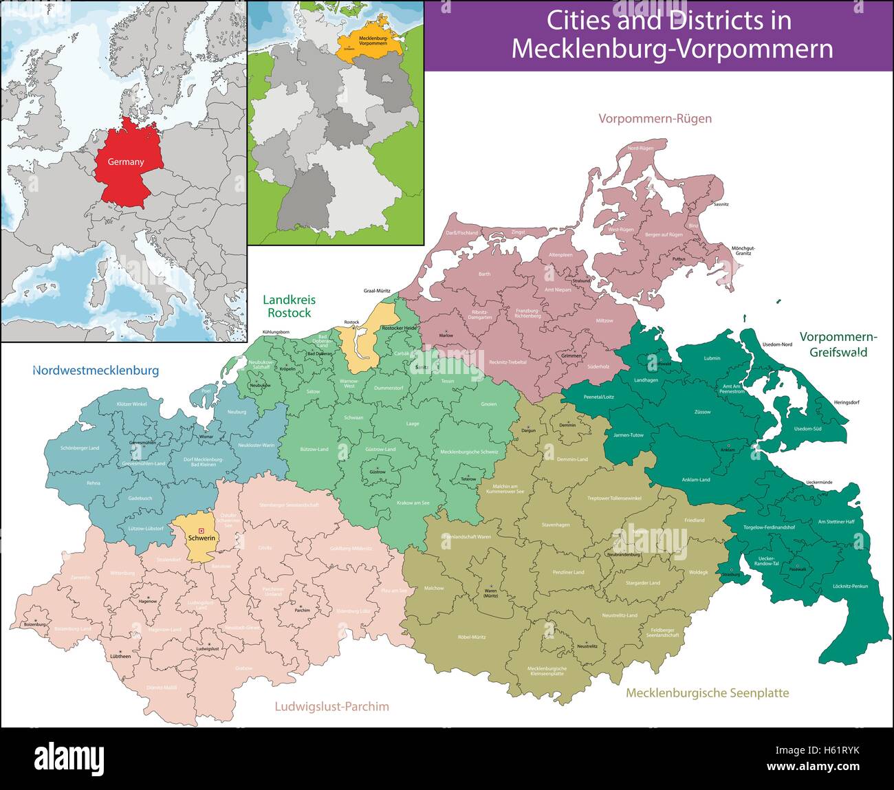 Mappa di Mecklenburg-Vorpommern Illustrazione Vettoriale