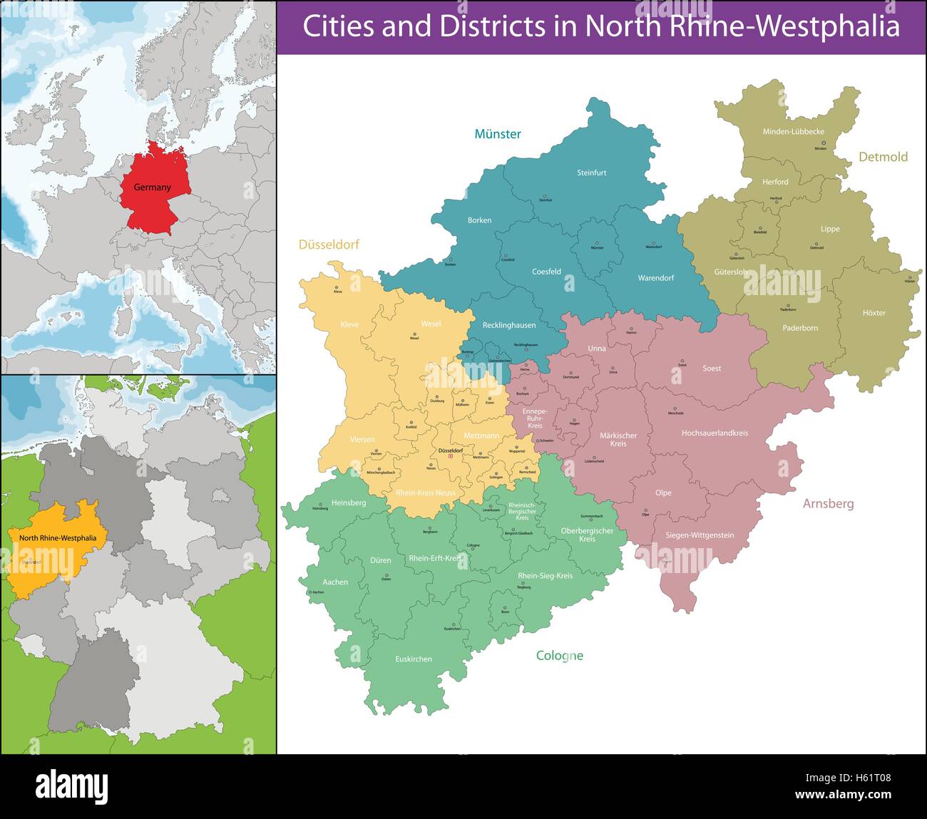 Mappa della Renania settentrionale-Vestfalia Illustrazione Vettoriale