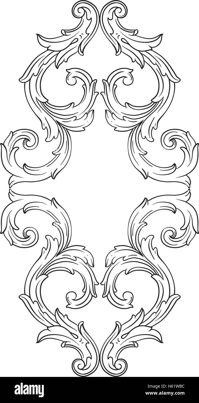 Vintage cornice barocca cartiglio incisione floreale di confine modello rétro in stile antico foglie di acanto swirl desi decorativi Illustrazione Vettoriale