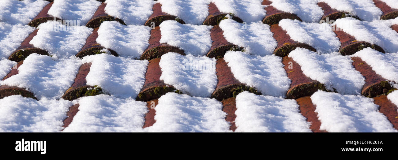 Neve sul tetto. Scena invernale Foto Stock