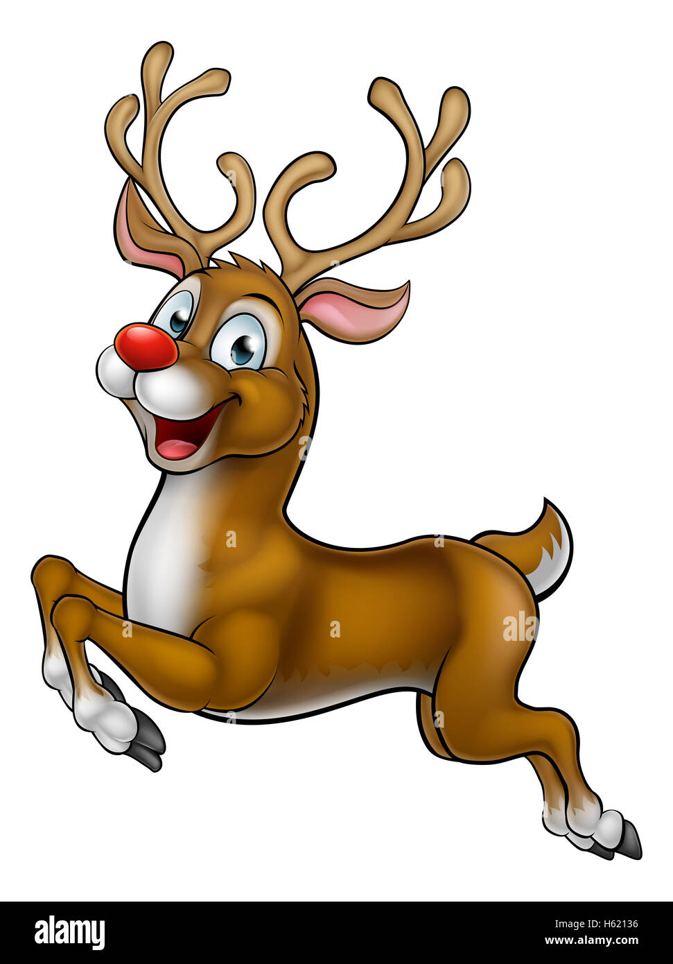 Un felice Cartoon carino Babbi Natale Natale dal naso rosso acceso di renne lungo Foto Stock