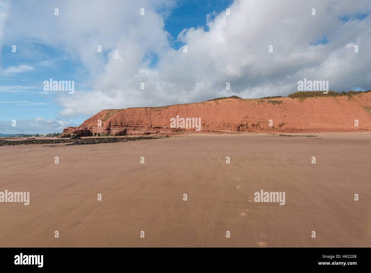 Spiaggia di sabbia con sabbia rossa a Exmouth ,Devon, Regno Unito. Jurassic Coast, british heritage site. Foto Stock