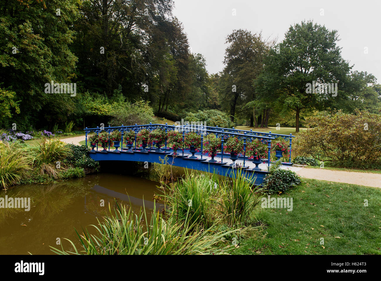 Fucsia-ponte in Fürst Pückler Park, Bad Muskau, in Sassonia, Germania, Europa, dall'UNESCO Patrimonio Mondiale Foto Stock