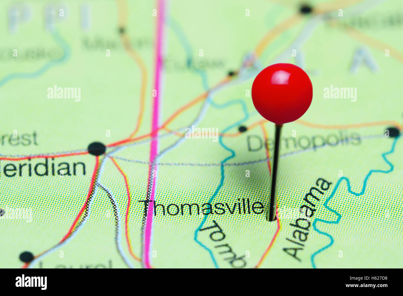 Thomasville imperniata su una mappa di Alabama, STATI UNITI D'AMERICA Foto Stock