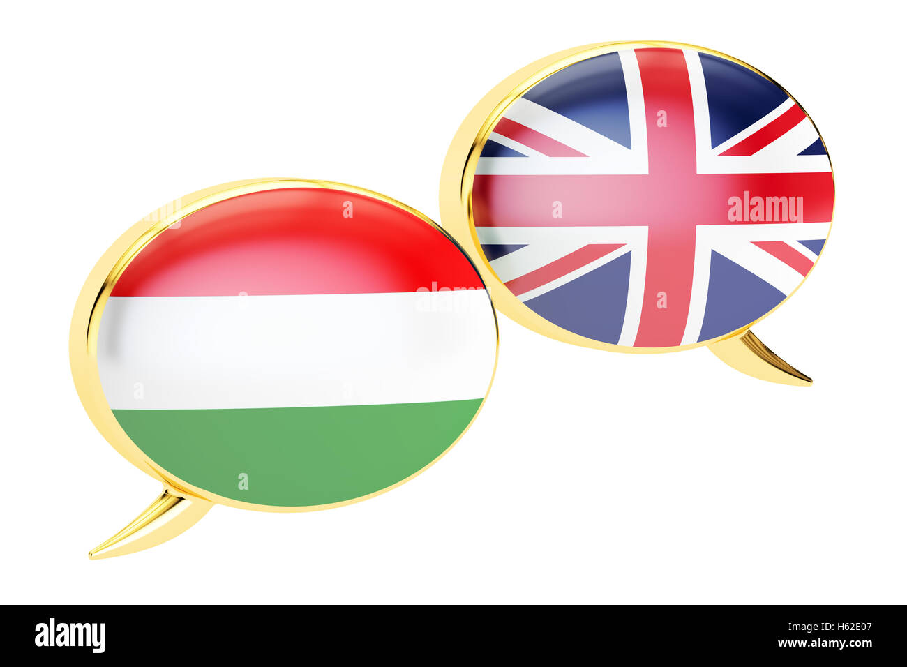 Fumetti, English-Hungarian concetto di conversazione. Il rendering 3D Foto Stock