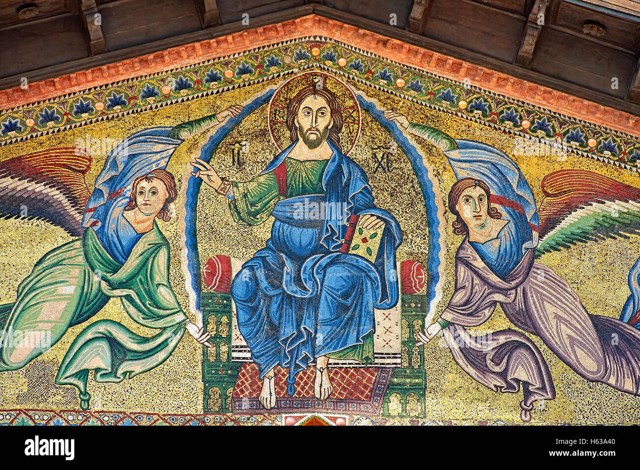 Mosaico bizantino raffigurante il Cristo Pantocratore della Basilica di San Frediano, Lucca, Italia Foto Stock