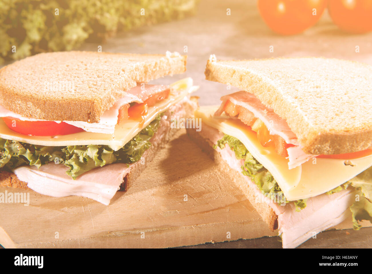 Snack italiana con pane e prosciutto di Parma cibo sano caldo filtro applicato Foto Stock