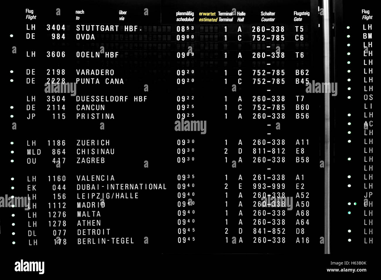 Display digitale di orari di partenza Foto Stock
