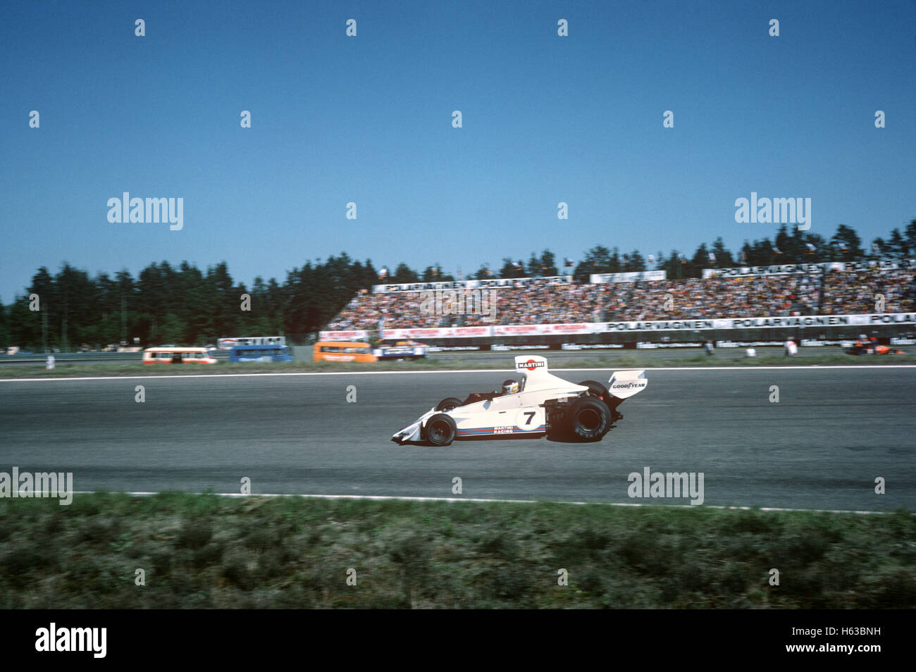 7 Carlos Reutemann nella sua Brabham Cosworth BT44B 2 finiti nel GP svedese di Anderstorp 8 Giugno 1975 Foto Stock