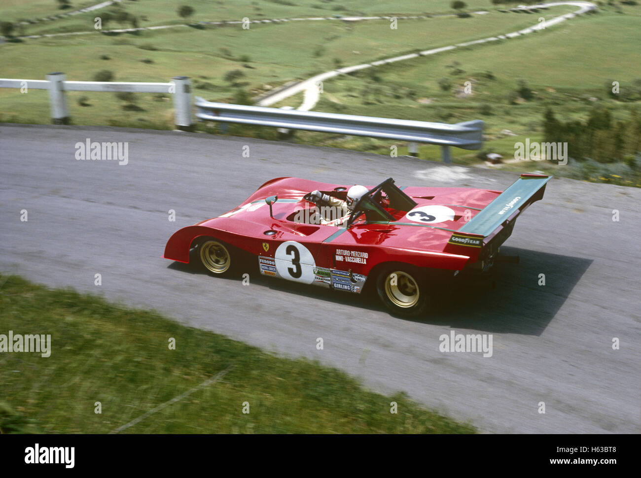 3 Arturo Merzario, Sandro Munari in una Ferrari 312 gara vincitore Targa Florio 21 Maggio 1972 Foto Stock