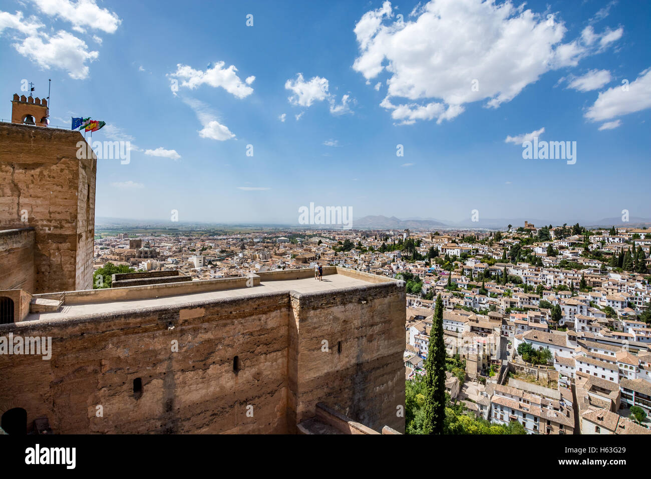 Vista panoramica della Alcazaba di Alhambra e l'Albaycin (Albaicin, Albayzín, Albaicín), un vecchio quartiere musulmano di Granada, Spagna Foto Stock