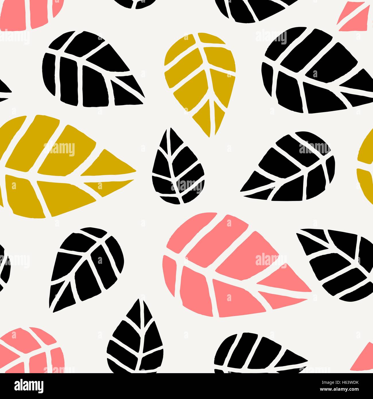 Seamless modello di ripetizione con nero, rosa e foglie di giallo su sfondo color crema. Autunno Sfondo piastrelle, poster, tessile, gr Illustrazione Vettoriale
