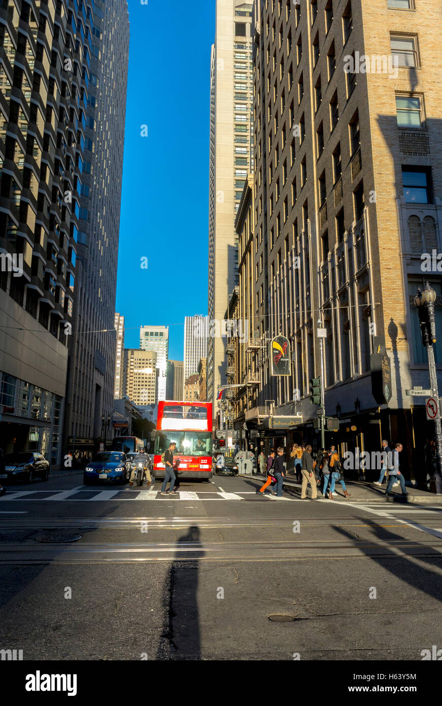 San Francisco, CA, Stati Uniti d'America, Downtown Street scene, Tramonto fine giornata, effetto luce Foto Stock