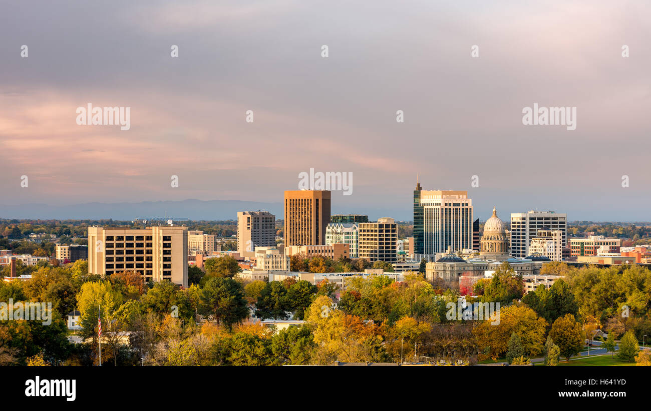 Città di alberi Boise Idaho in autunno Foto Stock
