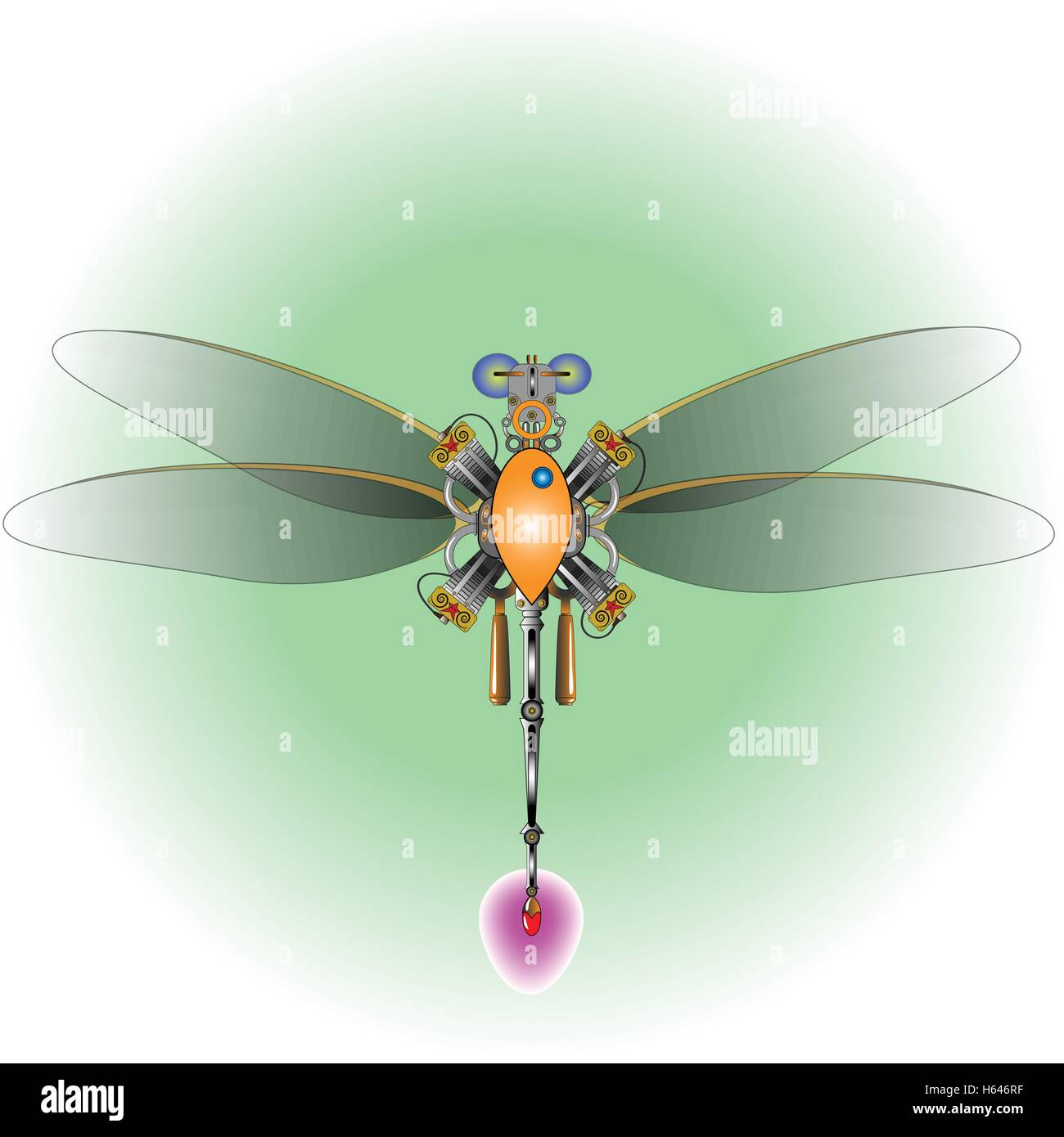 Techno dragonfly isolato Illustrazione Vettoriale