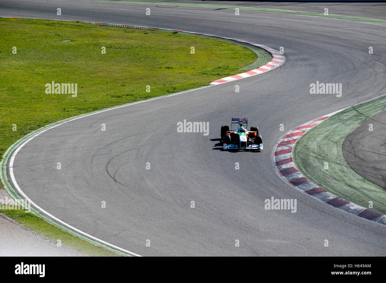 Motorsport, Vitantonio Liuzzi, ITA, in la Force India VJM02 race car, Formula 1 i test sul Circuito de Catalunya race track Foto Stock