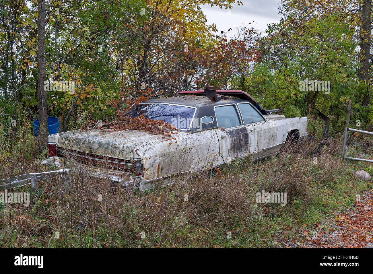 Lincoln hard top abbandonata nel campo Foto Stock