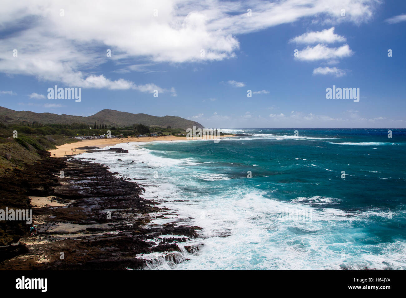 Sandy Beach Park presso la costa est di Oahu, Hawaii, Stati Uniti d'America. Foto Stock